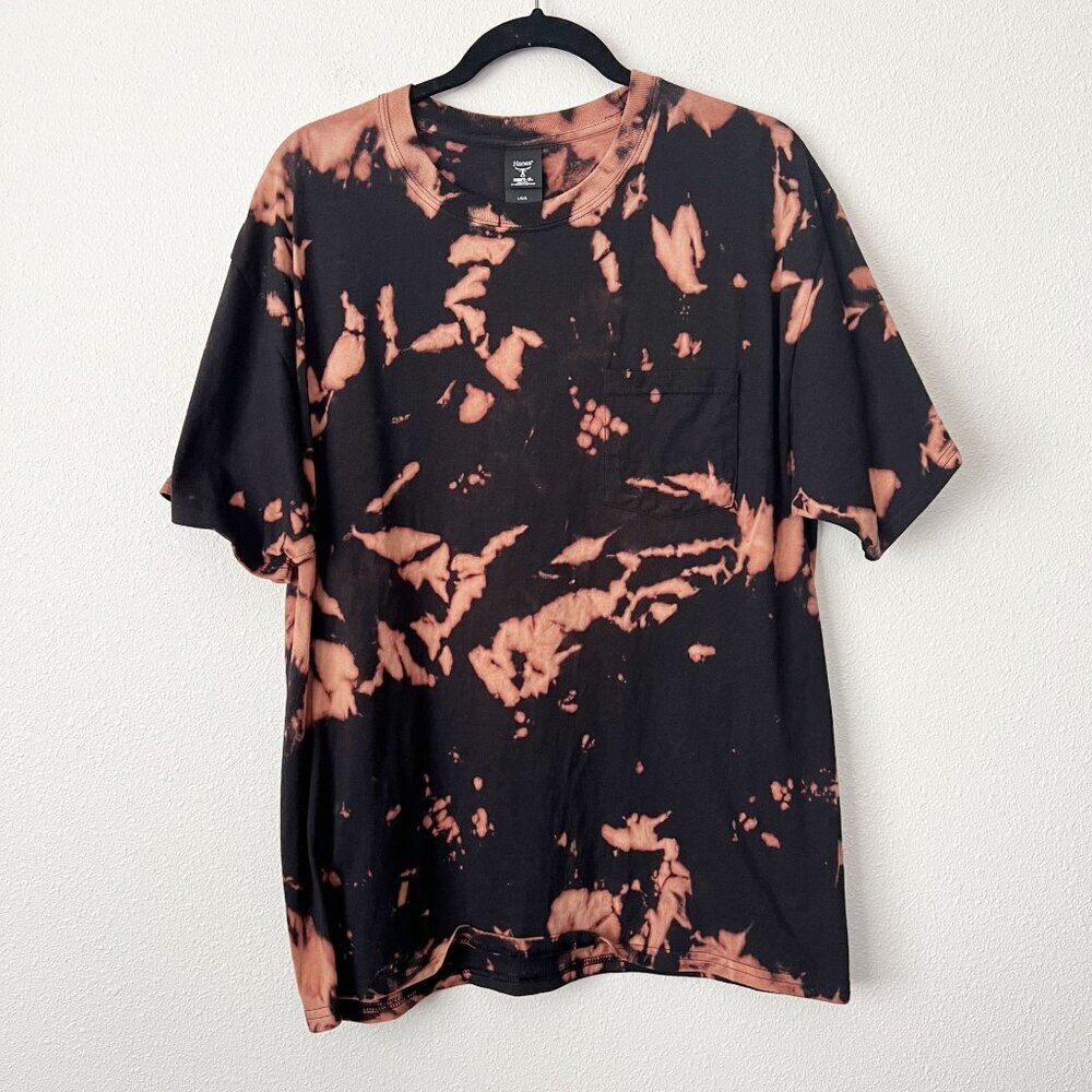 Custom Bleach Tie Dye Hanes Unisex Large Black Pocket Short Sleeve Tee T-Shirt